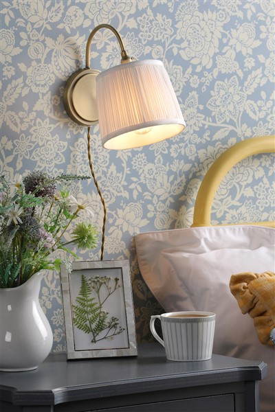 (image for) Laura Ashley Hemsley Wall Light Antique Brass and Ivory With Shade